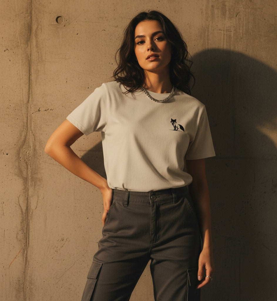 Camiseta de manga corta Zorro, de algodón orgánico, colores claros