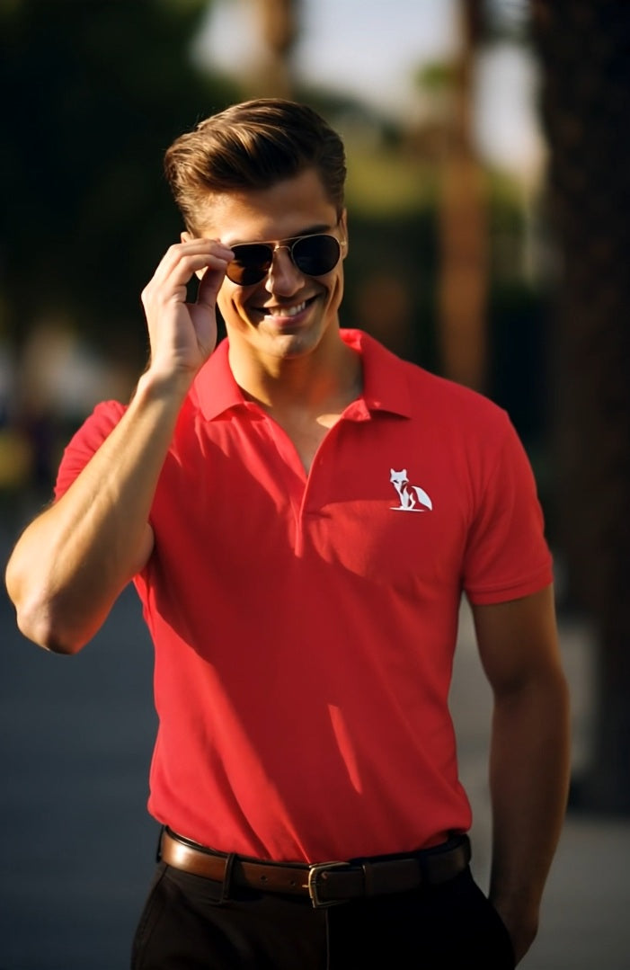 Polo zorro orZro hombre rojo blanco