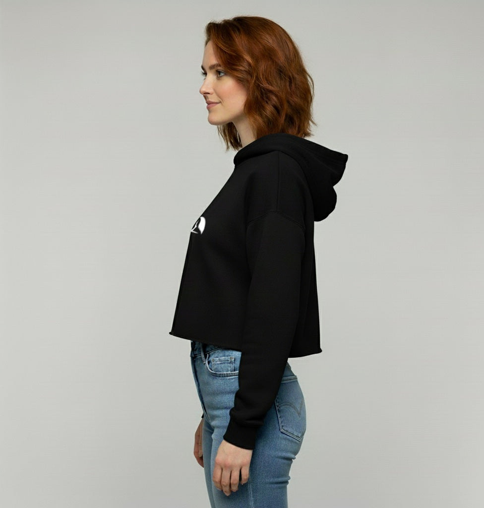 Sudadera corta con capucha zorro orZro negra perfil izquierdo