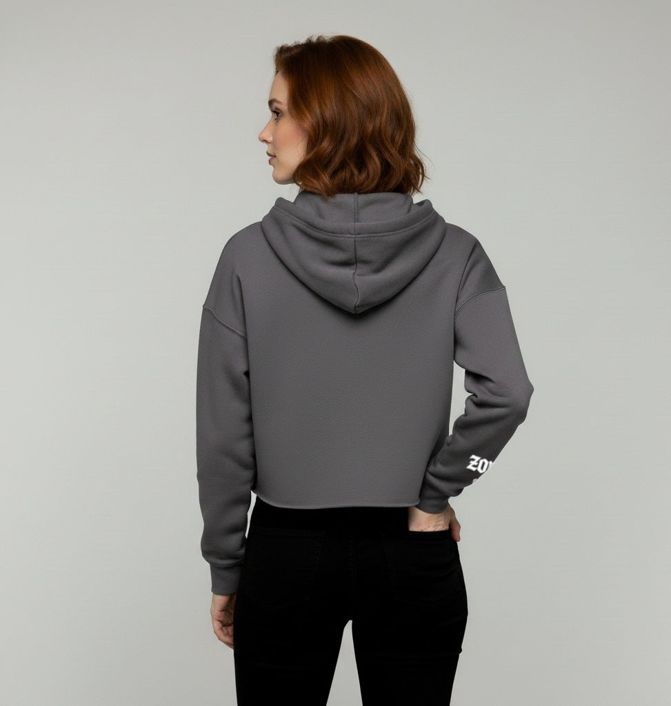 Sudadera corta con capucha zorro orZro gris espalda