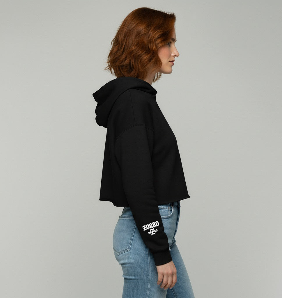 Sudadera corta con capucha zorro orZro negra perfil derecho